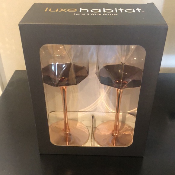 Luxe Habitat Copper Stem Wine Glasses set of 2 NWT - Picture 3 of 6